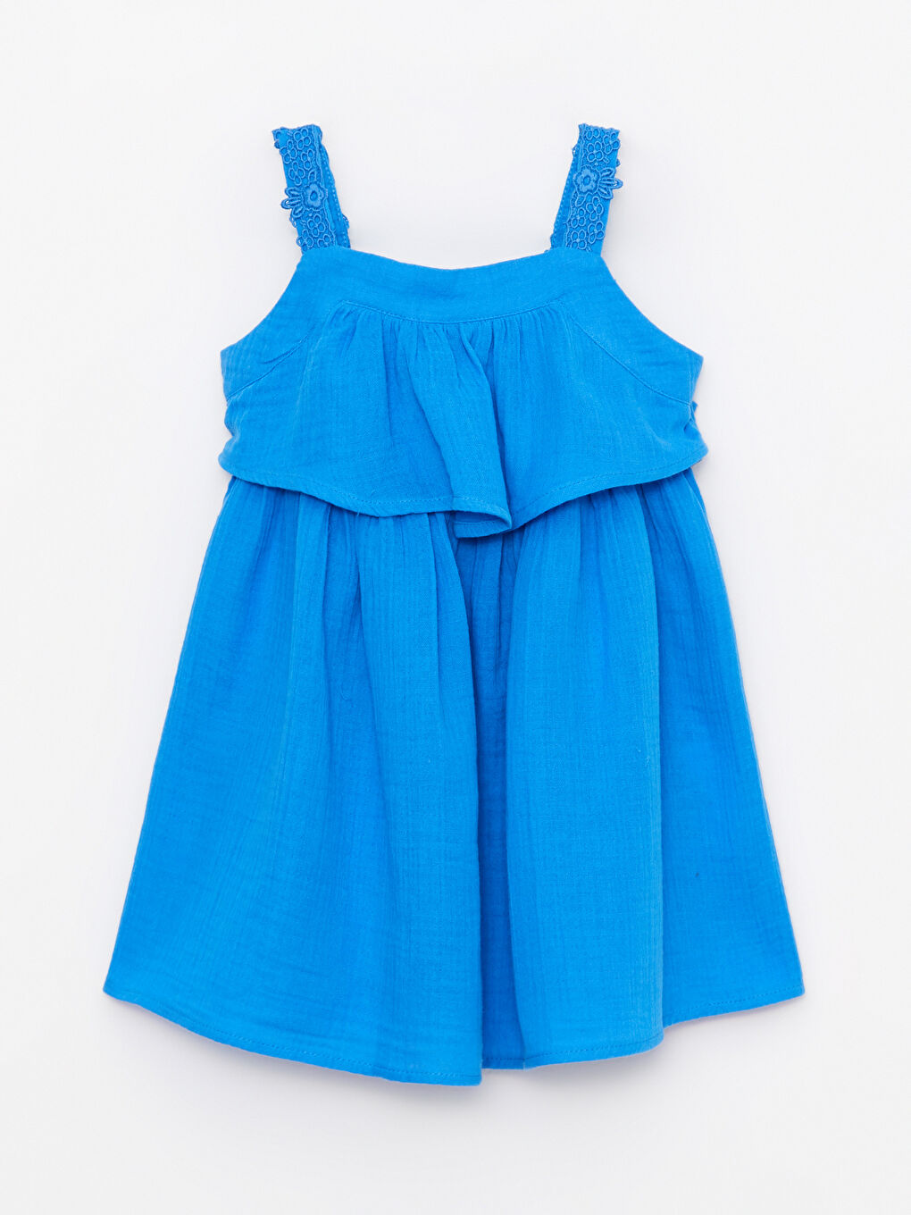 Mavi Kare Yaka Askılı Basic Kız Bebek Elbise-2