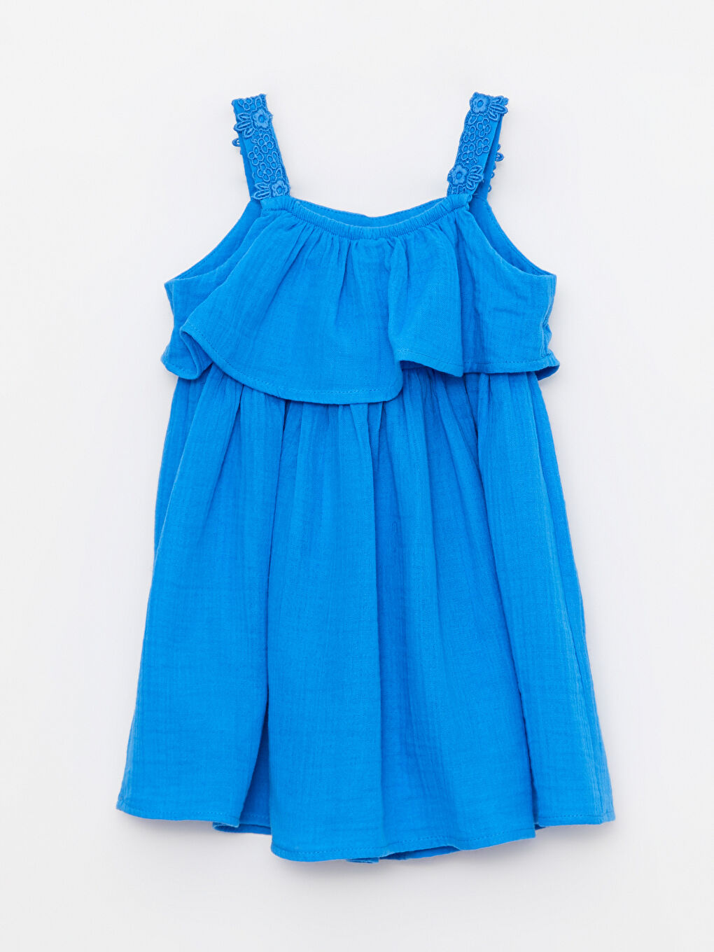 Mavi Kare Yaka Askılı Basic Kız Bebek Elbise-3
