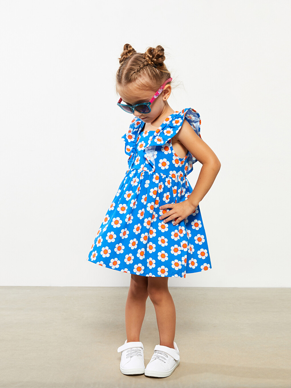 Robe Bébé Fille Imprimée en Coton à Col Carré-1