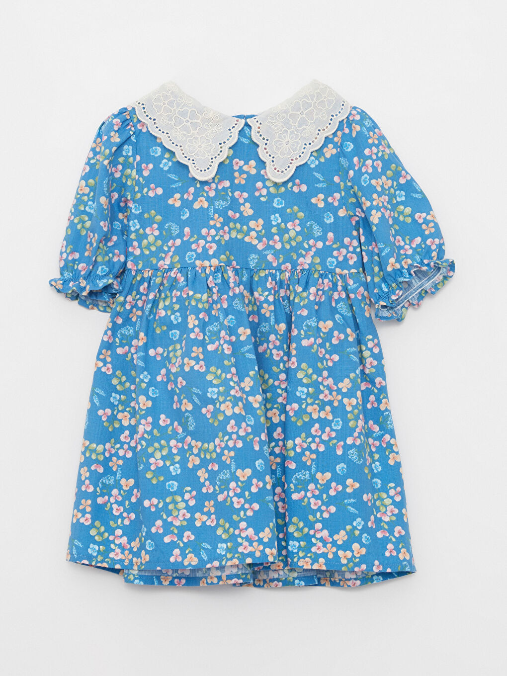 Baby Collar Short Sleeve Printed Cotton Baby Girl Dress-5