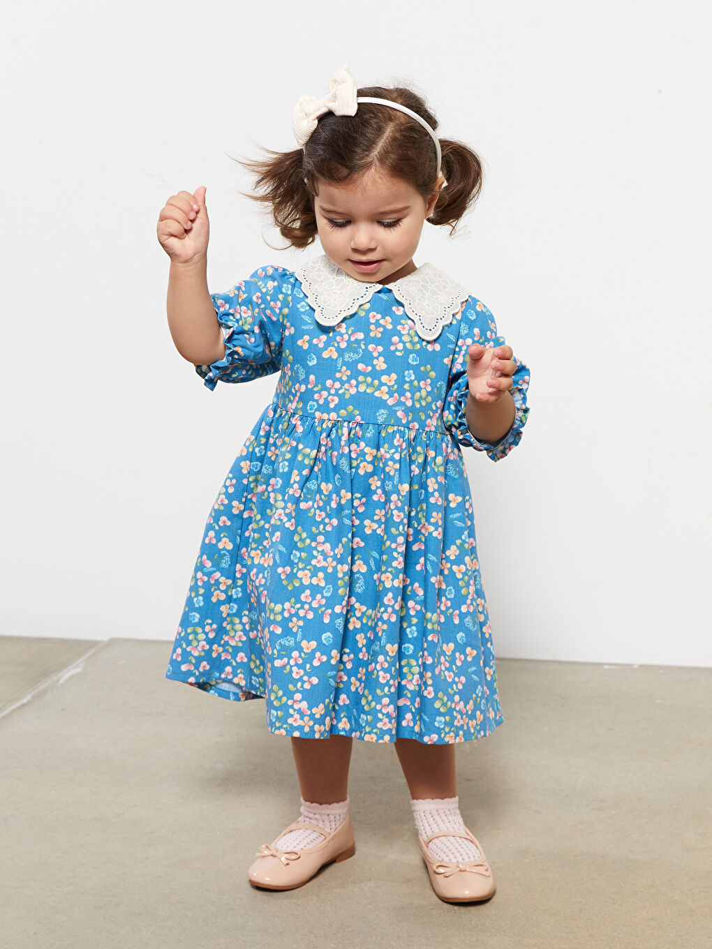 Baby Collar Short Sleeve Printed Cotton Baby Girl Dress