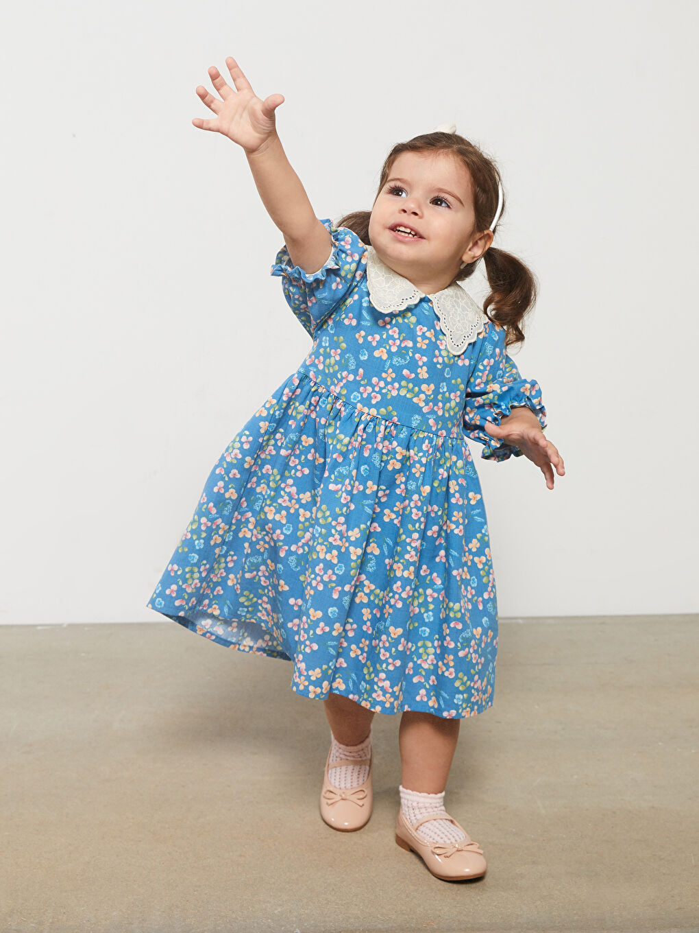 Baby Collar Short Sleeve Printed Cotton Baby Girl Dress-4