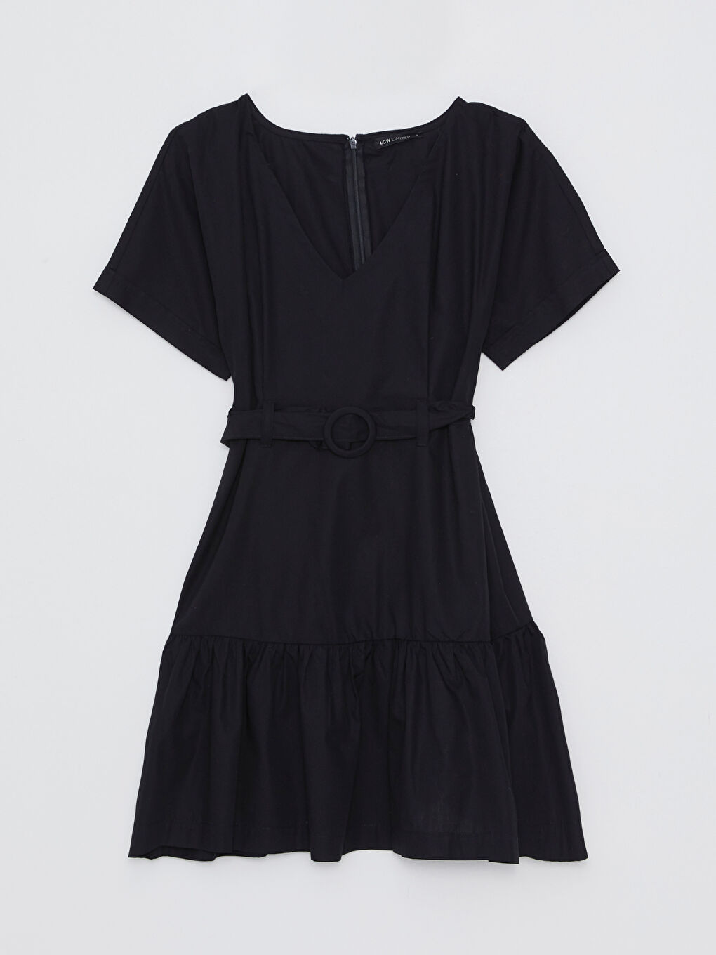 LCW Limited Siyah V Yaka Düz Kısa Kollu Poplin Kadın Elbise - 5