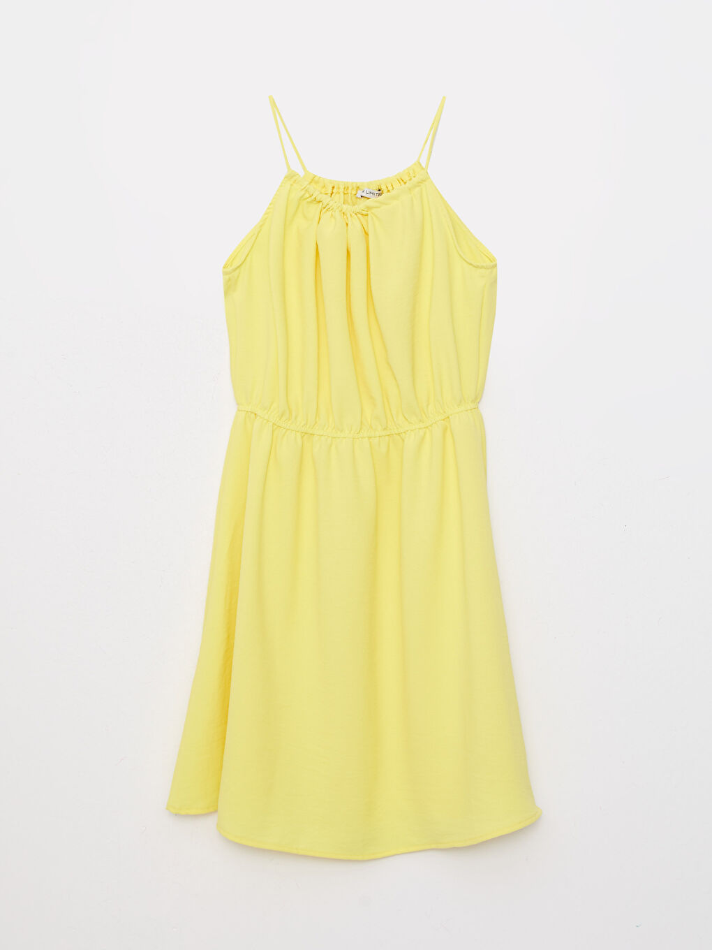 Sarı Halter Yaka Düz Askılı Kadın Elbise-5