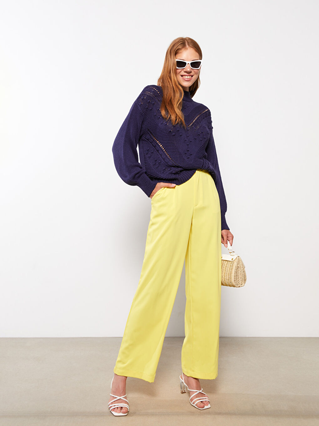 Женские Однотонные Брюки Стандартного Кроя с Высокой Посадкой-1