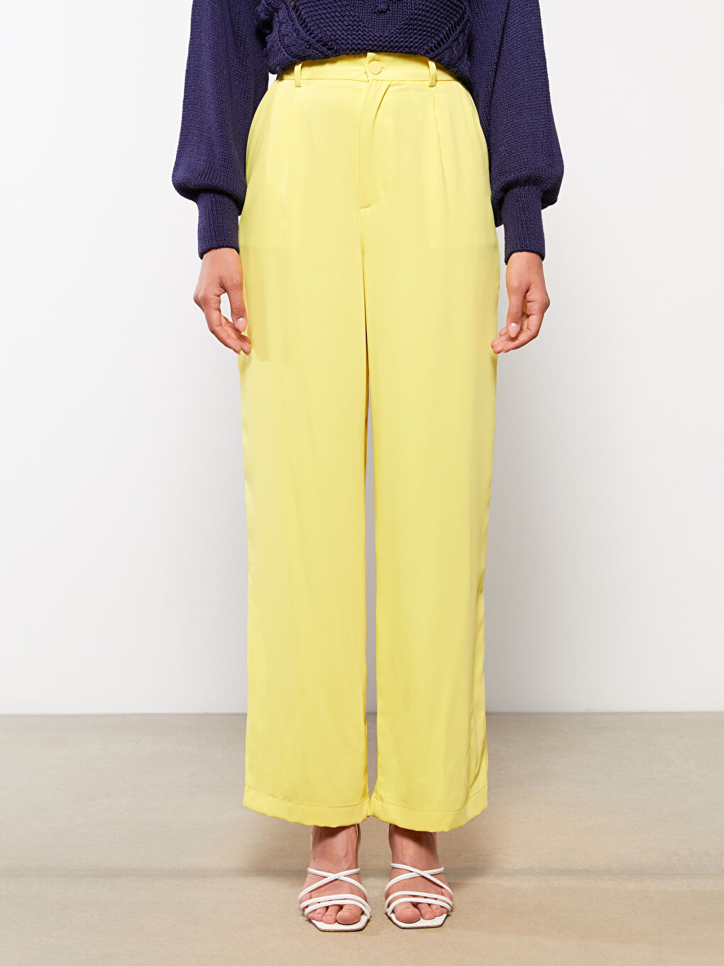 Женские Однотонные Брюки Стандартного Кроя с Высокой Посадкой-3