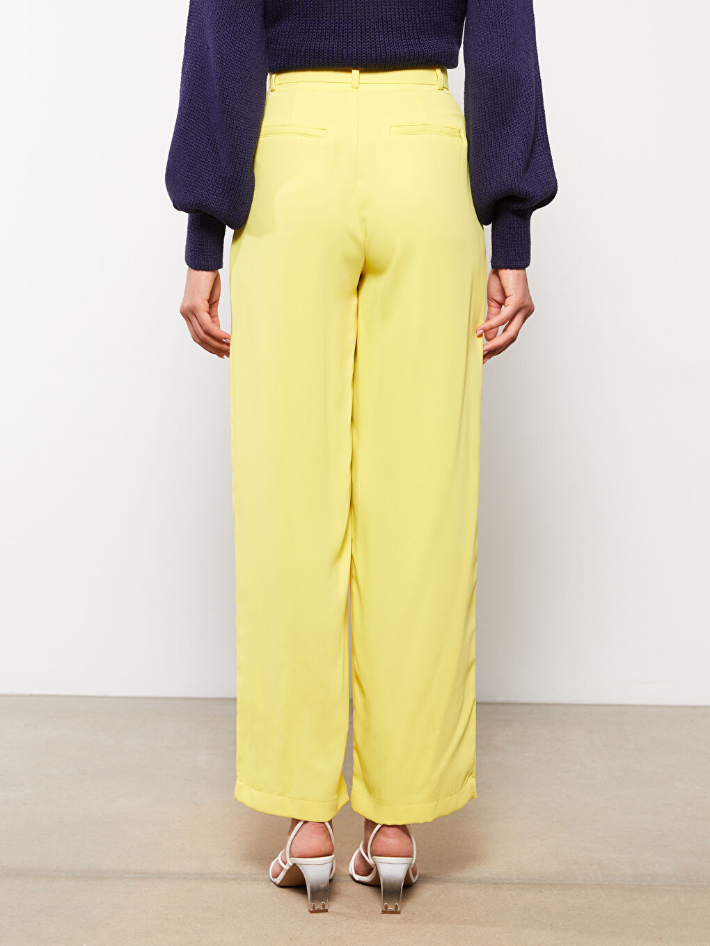 Женские Однотонные Брюки Стандартного Кроя с Высокой Посадкой-4