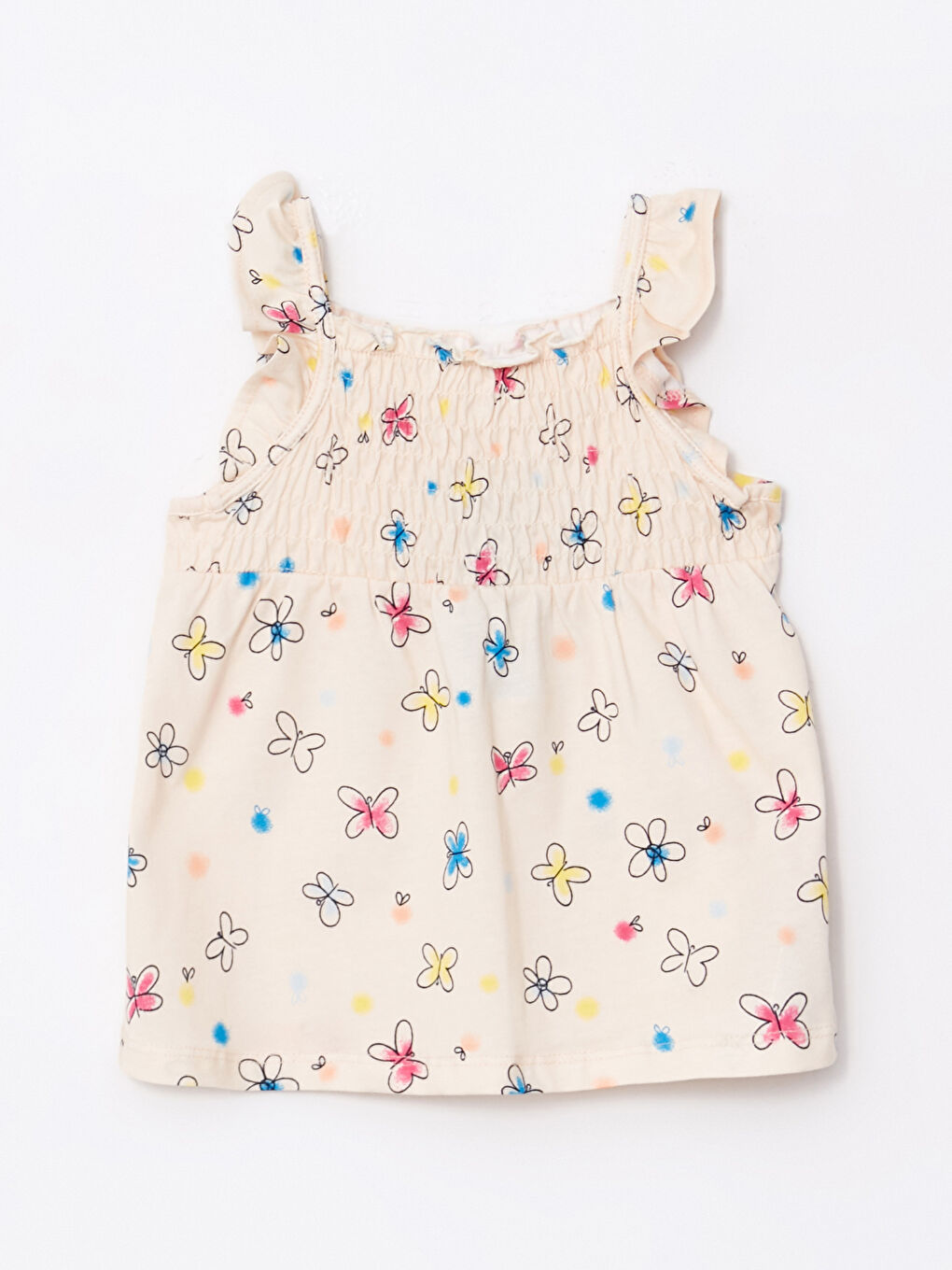 Ekru Kare Yaka Askılı Baskılı Kız Bebek Atlet