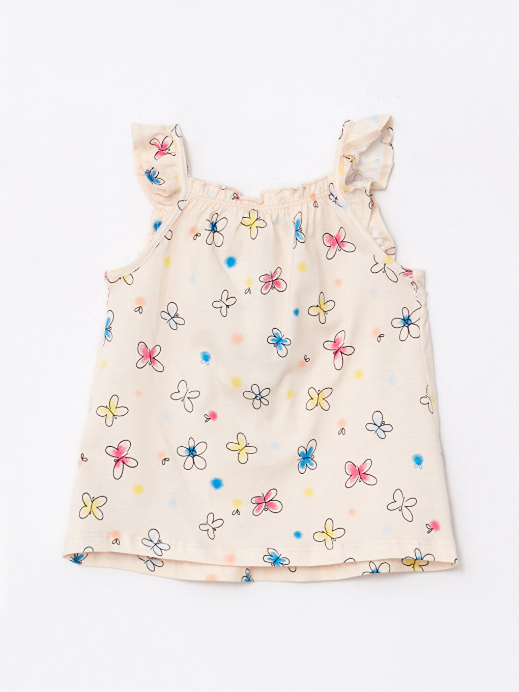 Ekru Kare Yaka Askılı Baskılı Kız Bebek Atlet-1