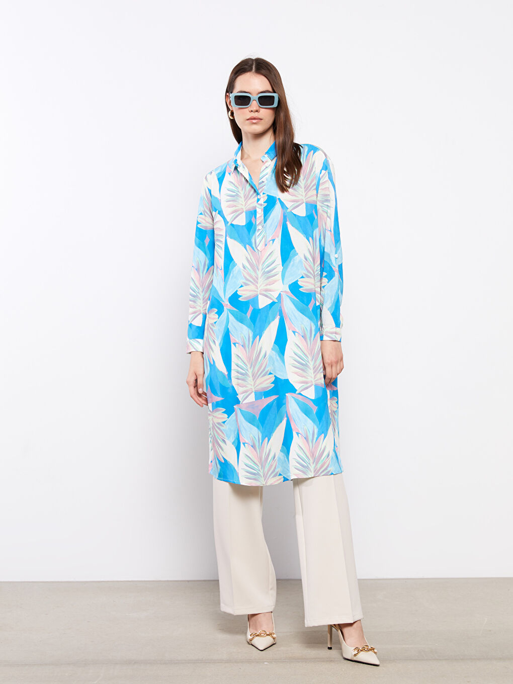 Patterned Long Sleeve Viscose Women's Shirt Tunic