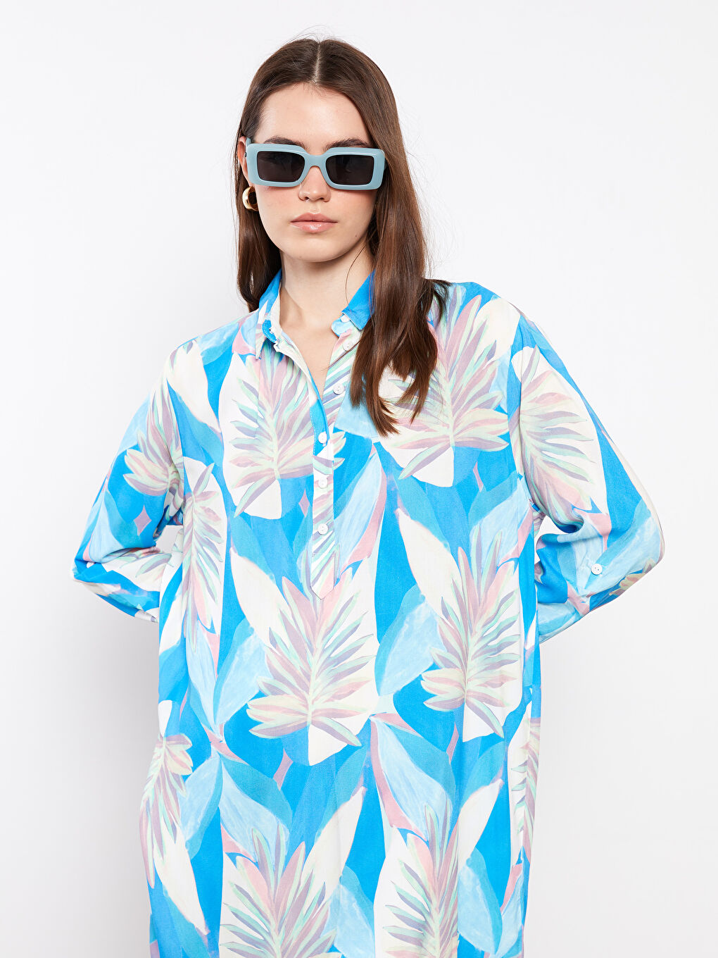 Patterned Long Sleeve Viscose Women's Shirt Tunic-2