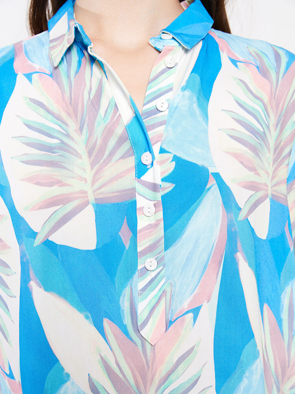 Patterned Long Sleeve Viscose Women's Shirt Tunic-3