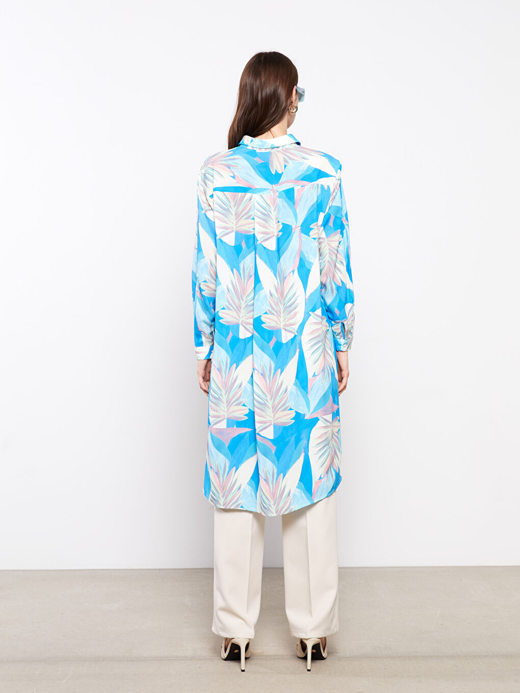 Patterned Long Sleeve Viscose Women's Shirt Tunic-4