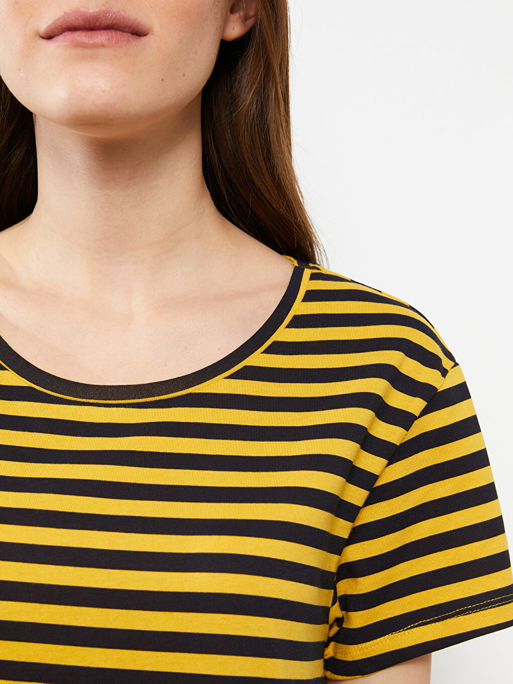 Crew Neck Striped Short Sleeve Cotton Women's Nightgown -S2LG52Z8-LKF