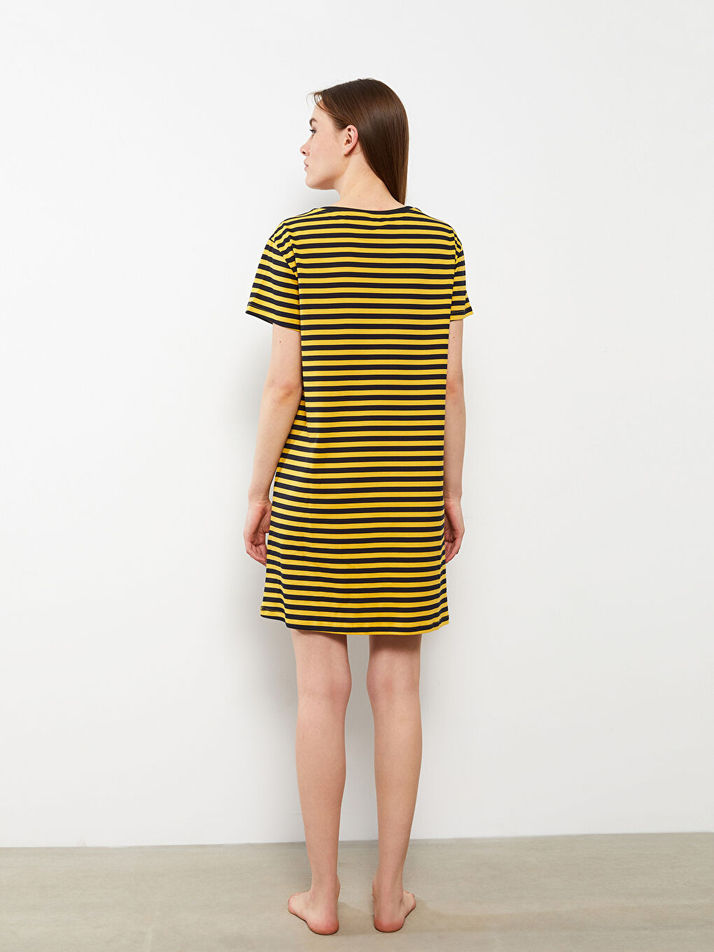 Crew Neck Striped Short Sleeve Cotton Women's Nightgown -S2LG52Z8-LKF