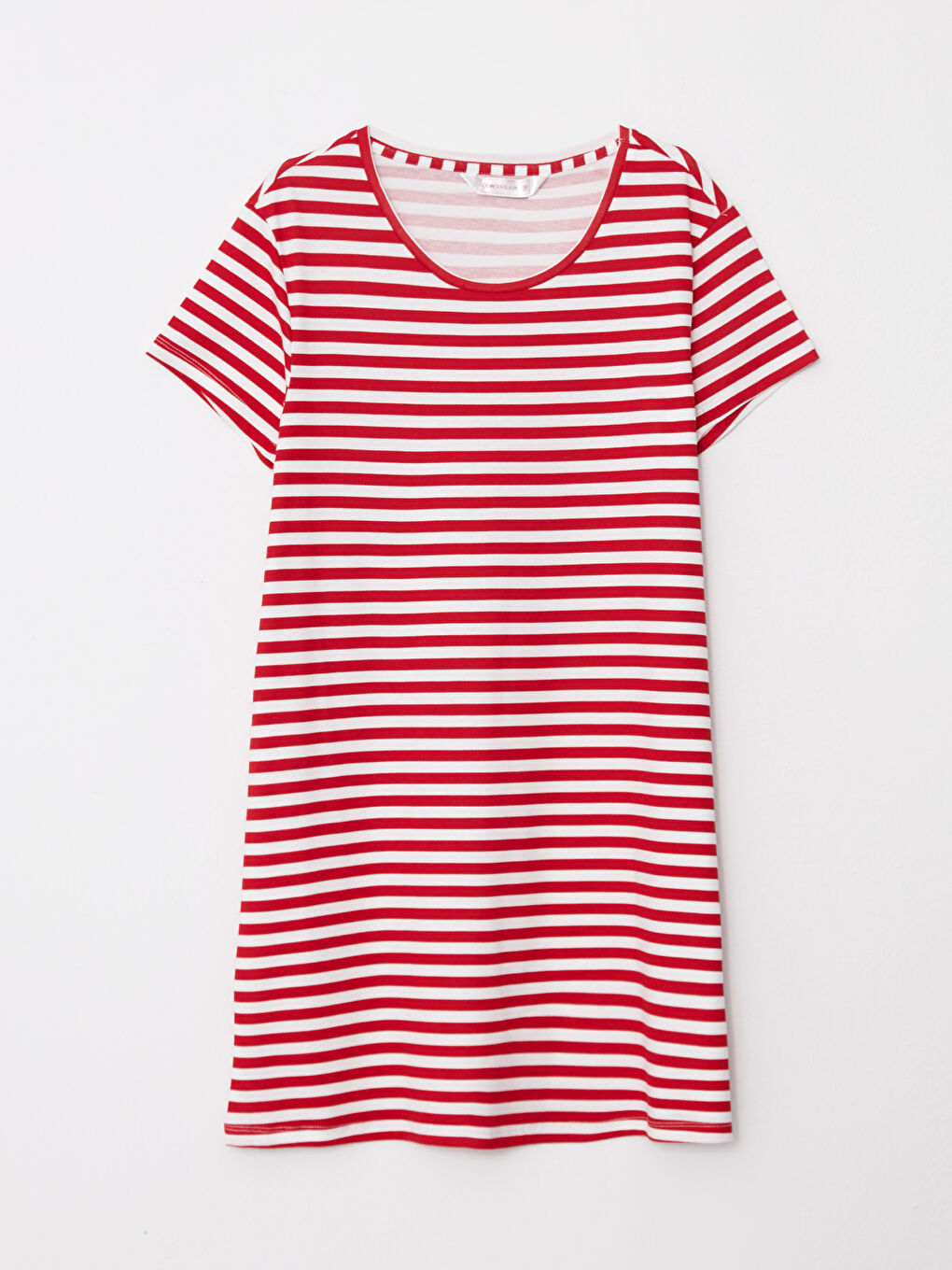 Kırmızı Bisiklet Yaka Çizgili Kısa Kollu Pamuklu Kadın Gecelik-5