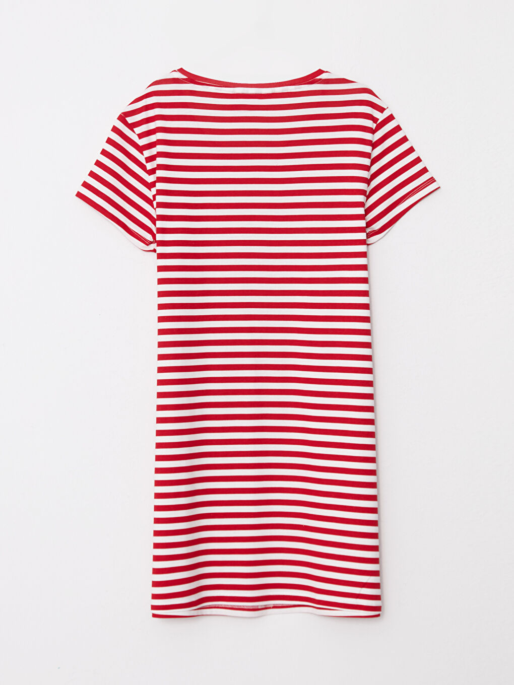 Kırmızı Bisiklet Yaka Çizgili Kısa Kollu Pamuklu Kadın Gecelik-6