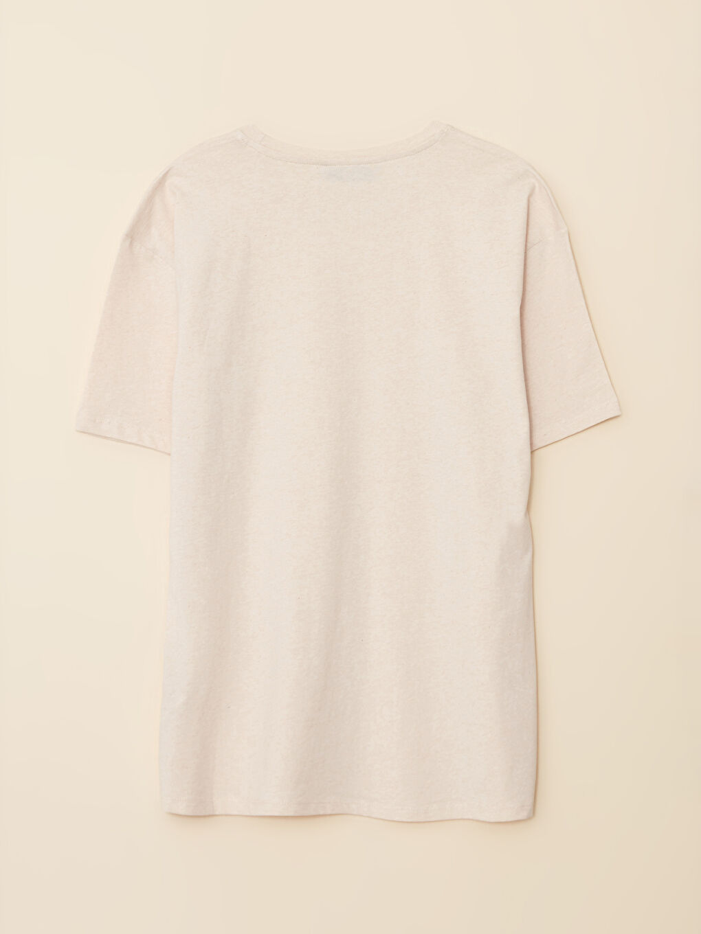 Bej Bisiklet Yaka Kısa Kollu Basic Penye Erkek Tişört-5