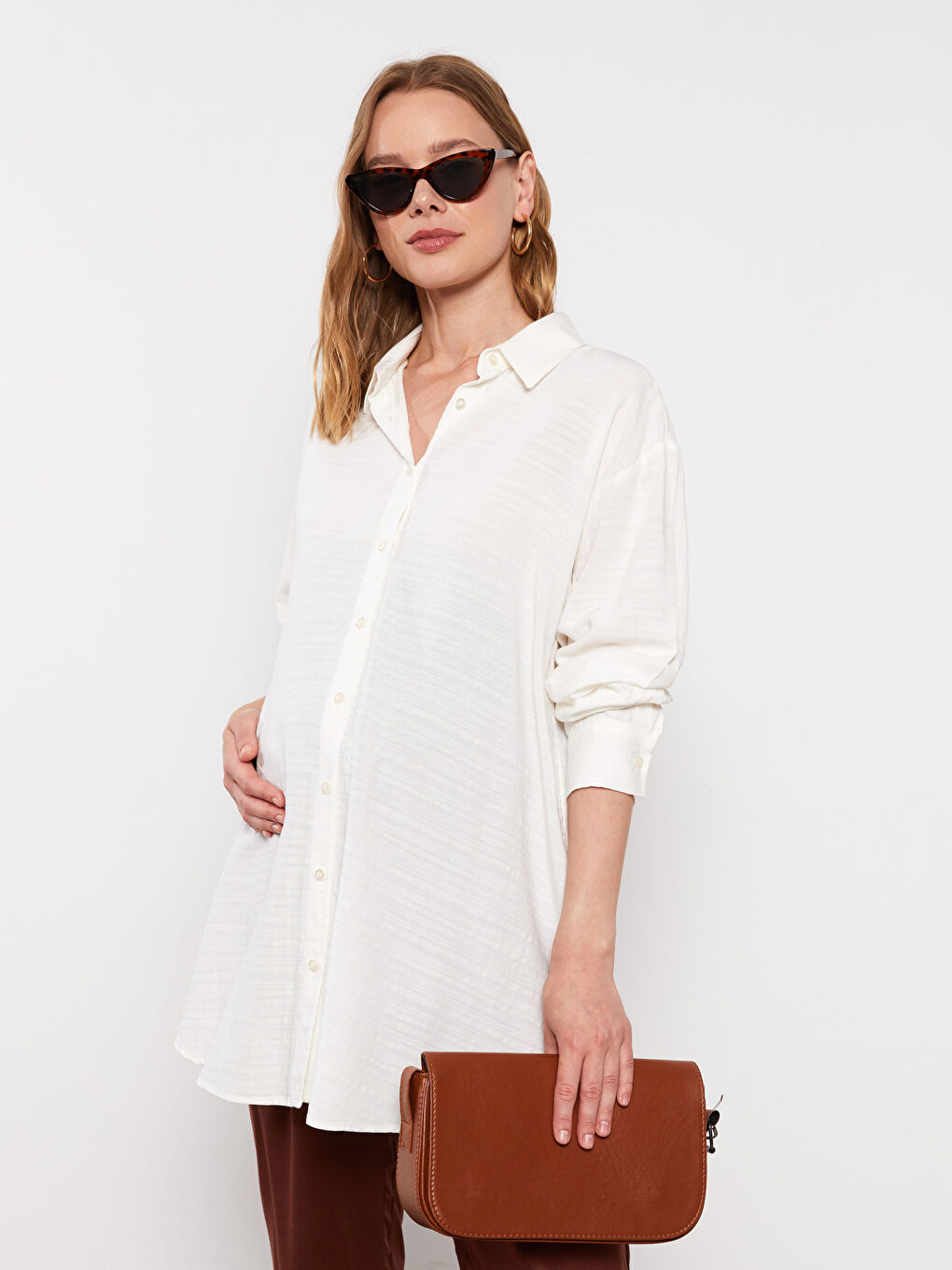 Buttoned Regular Long Sleeve Poplin Maternity Shirt -S2LG61Z8-FDL