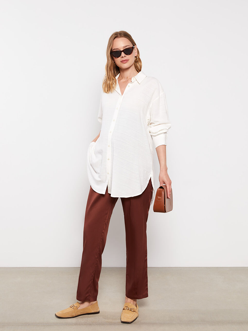 Buttoned Regular Long Sleeve Poplin Maternity Shirt -S2LG61Z8-FDL