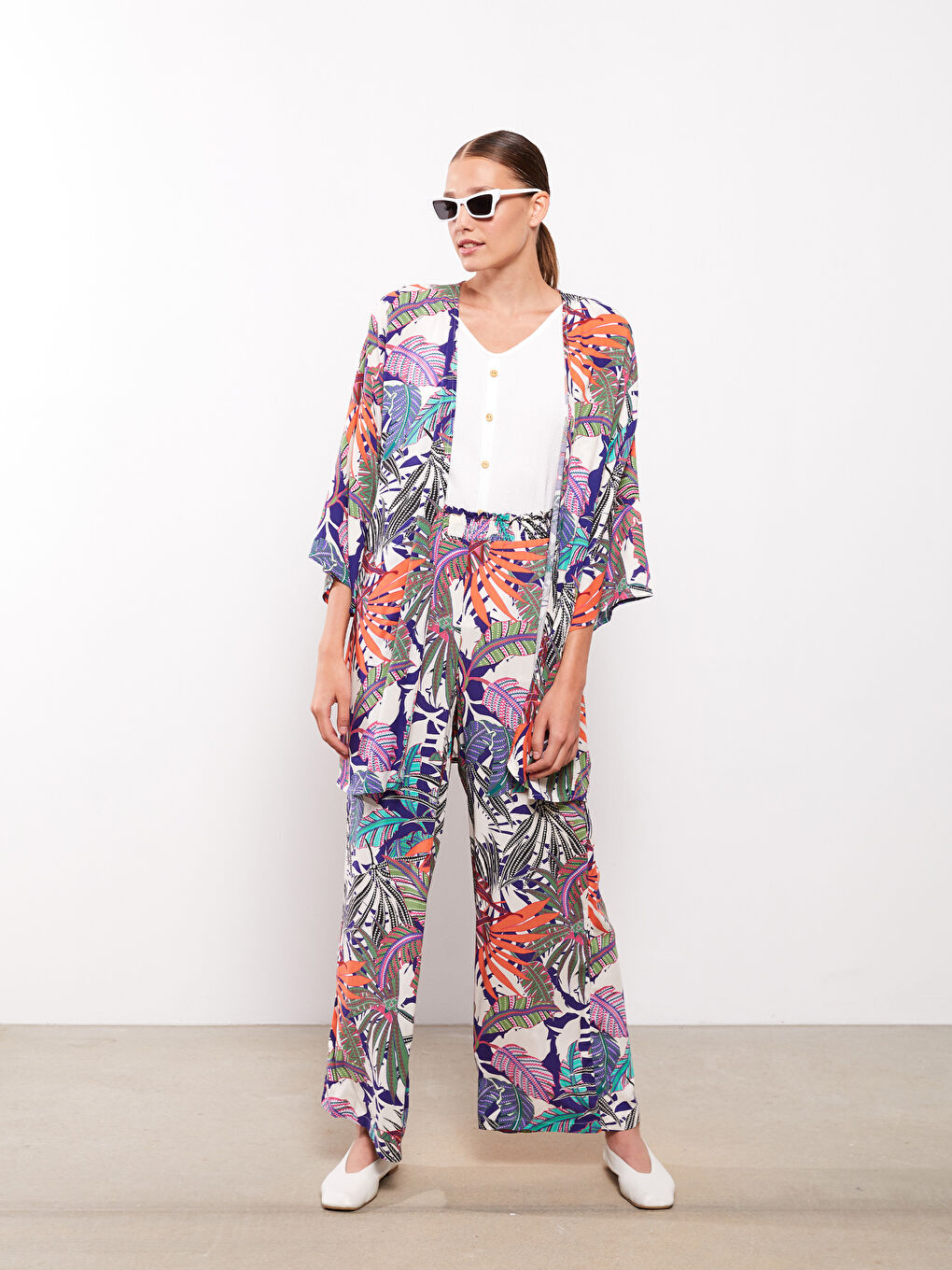 Shawl Collar Patterned Viscose Women's Kimono-2