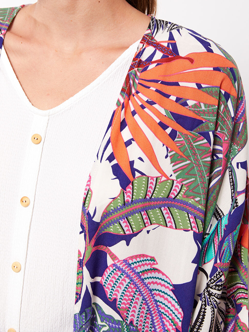 Shawl Collar Patterned Viscose Women's Kimono-3