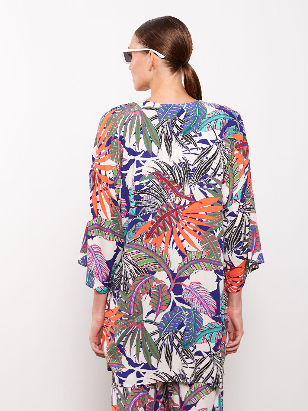 Shawl Collar Patterned Viscose Women's Kimono-4