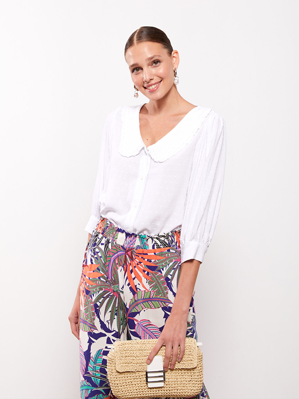 Baby Collar Self Patterned Viscose Women's Shirt