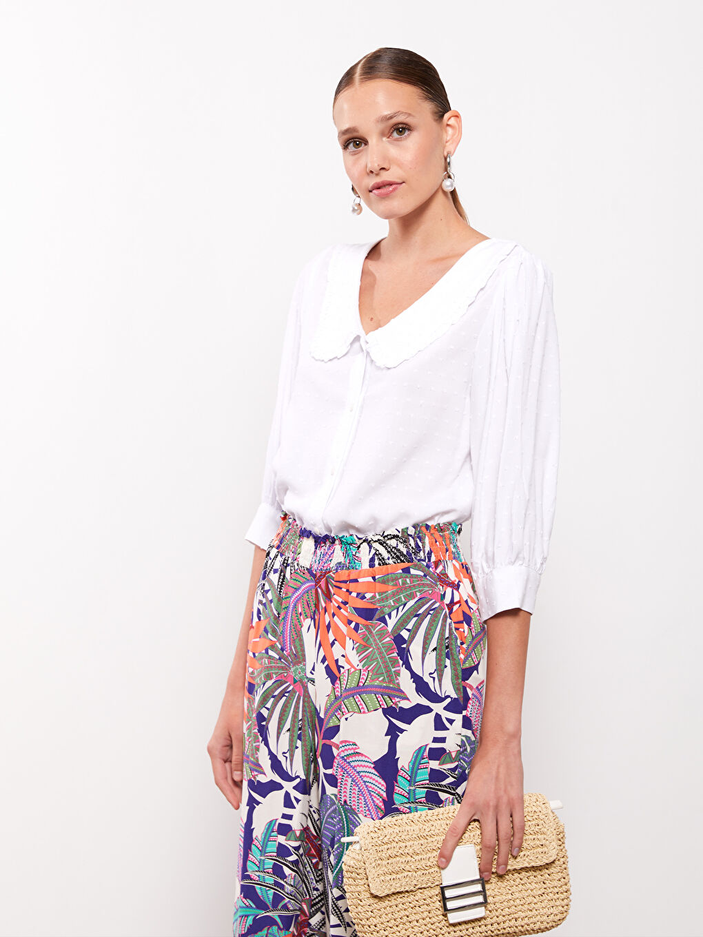 Baby Collar Self Patterned Viscose Women's Shirt-1