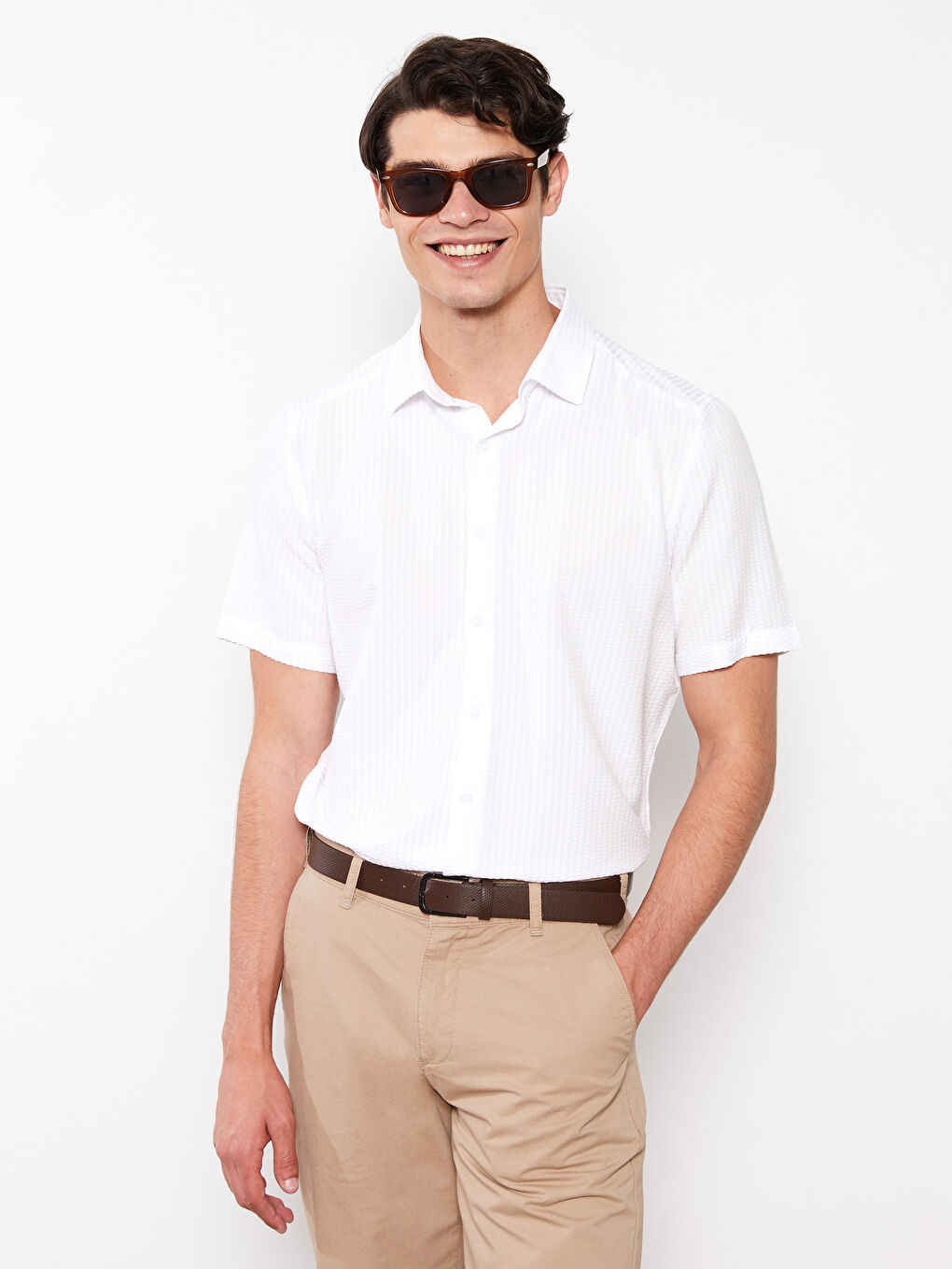 Beyaz Regular Fit Kısa Kollu Erkek Gömlek