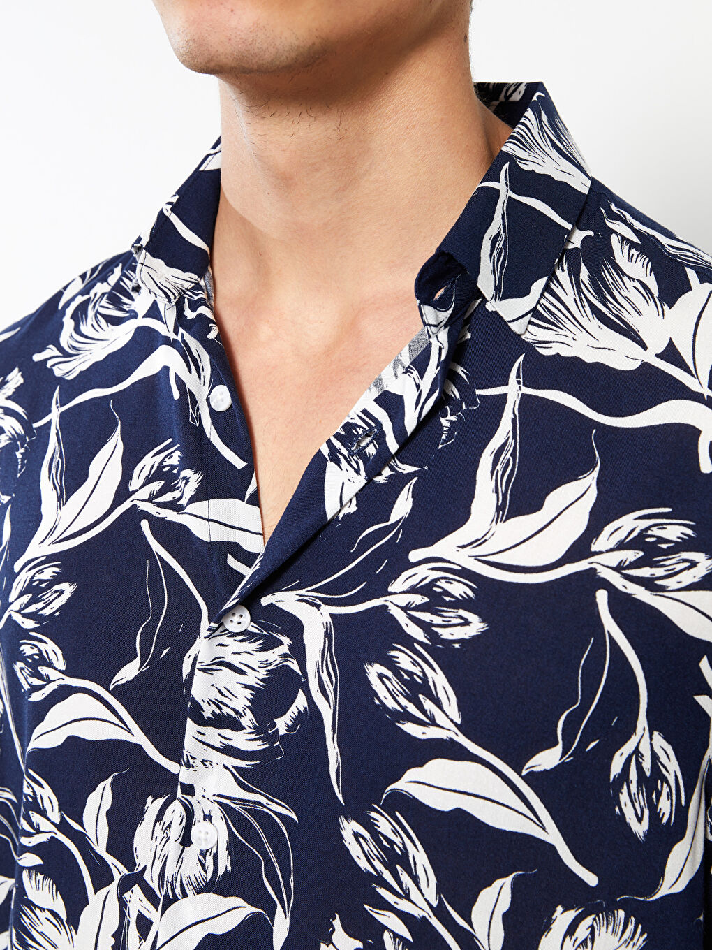 Lacivert Regular Fit Kısa Kollu Desenli Erkek Gömlek-3