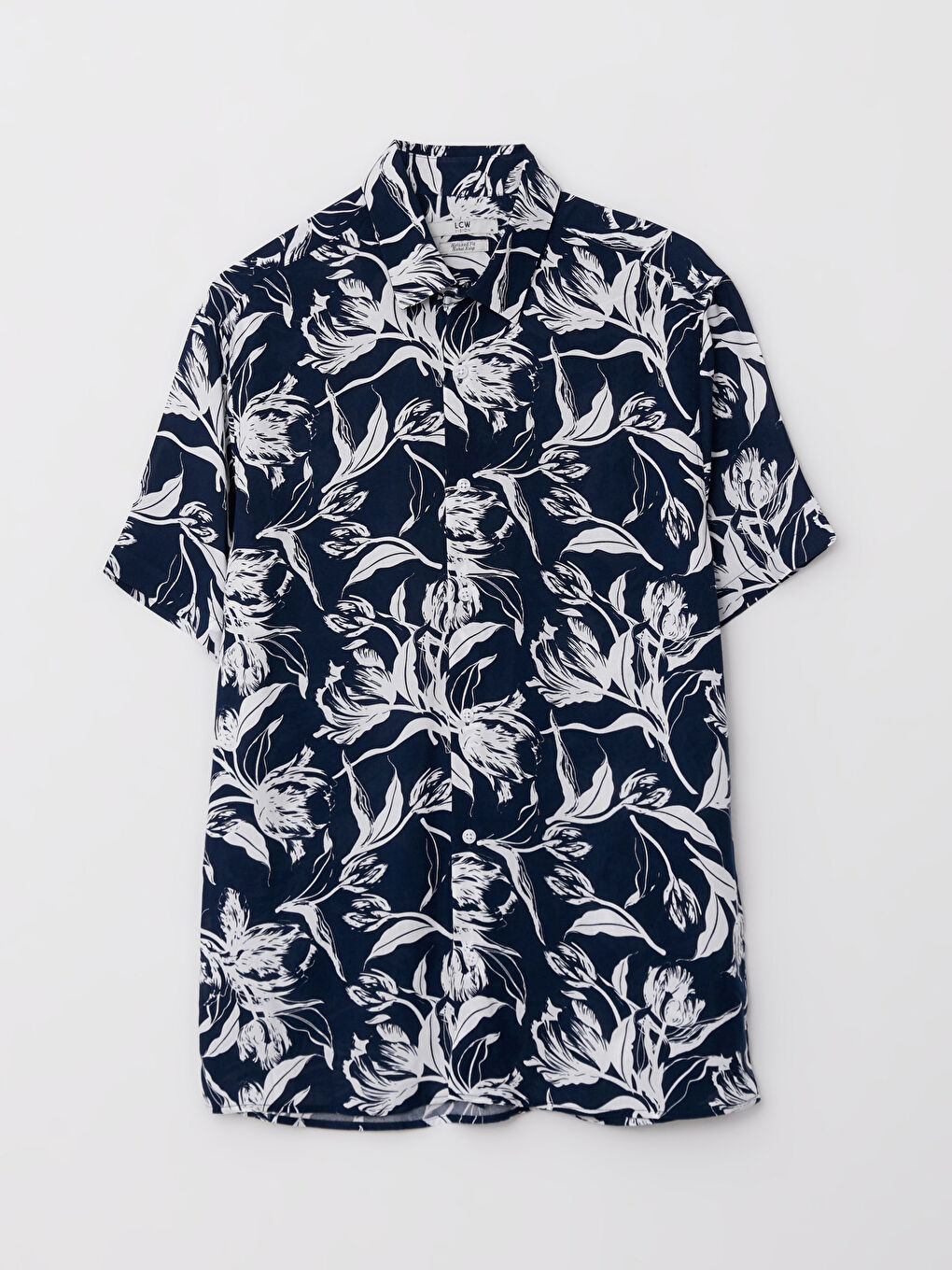 Lacivert Regular Fit Kısa Kollu Desenli Erkek Gömlek-5