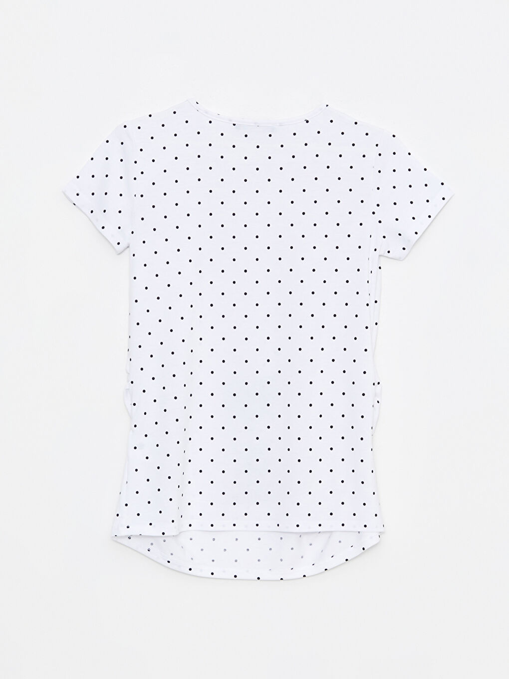 Beyaz Bisiklet Yaka Puantiyeli Kısa Kollu Hamile Tişört-5