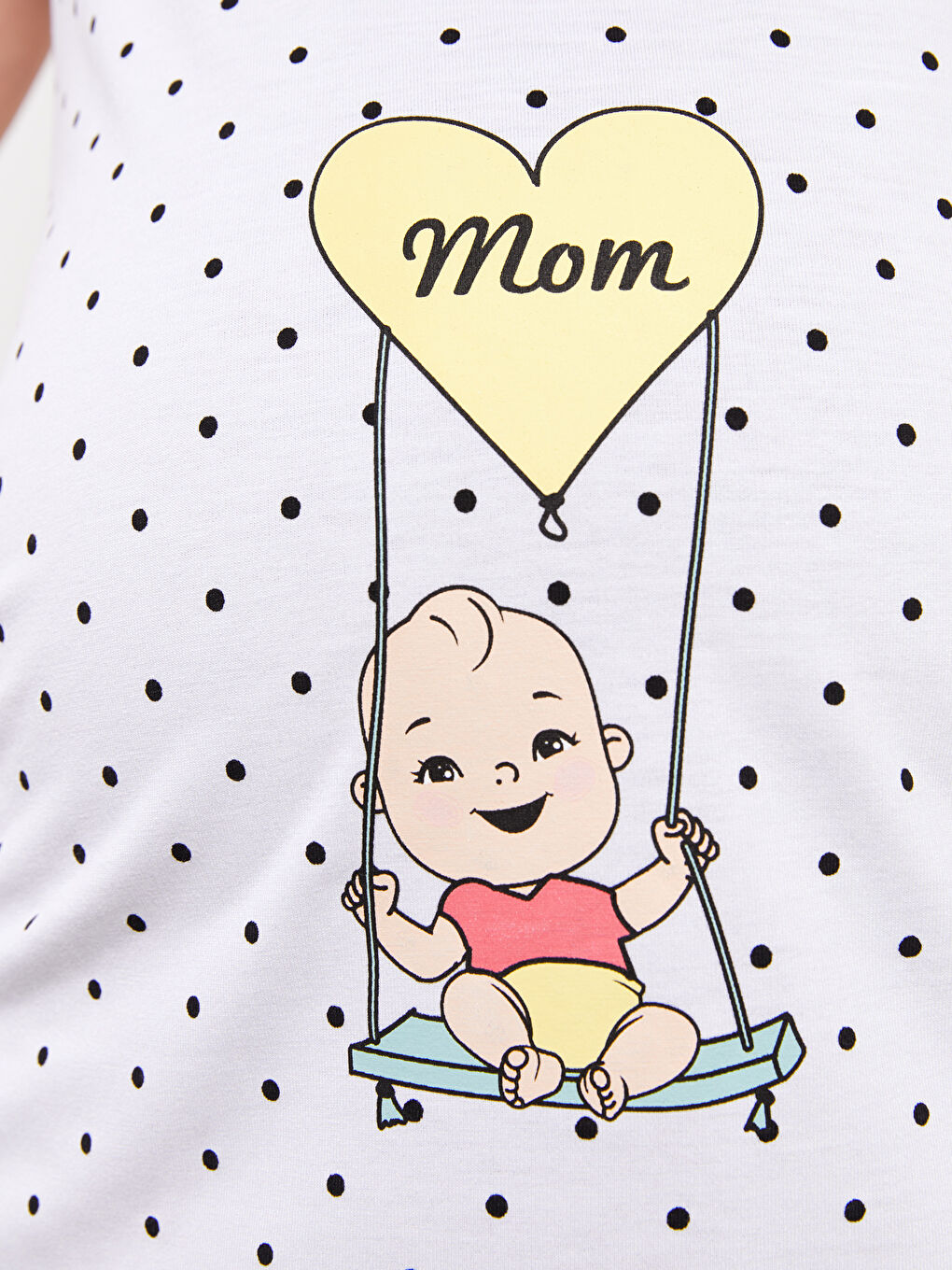 Beyaz Bisiklet Yaka Puantiyeli Kısa Kollu Hamile Tişört-3