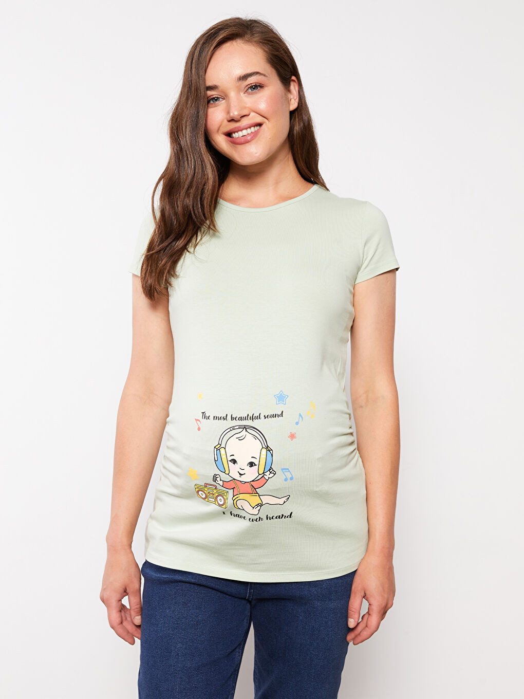 Crew Neck Printed Short Sleeve Maternity T-shirt -S2LH21Z8-SJU