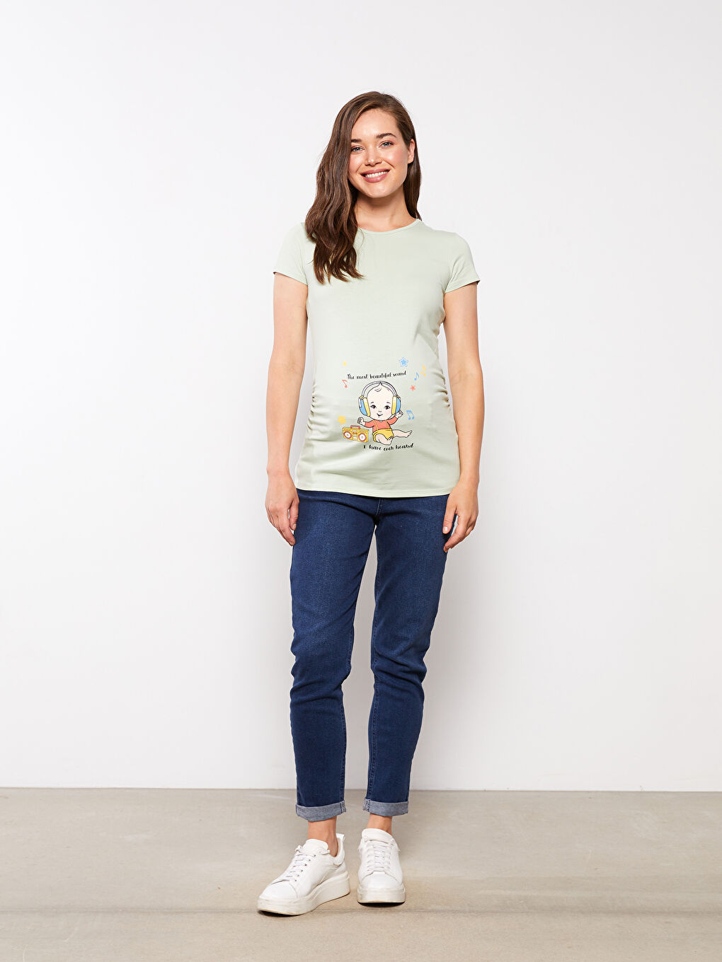 Crew Neck Printed Short Sleeve Maternity T-shirt -S2LH21Z8-SJU