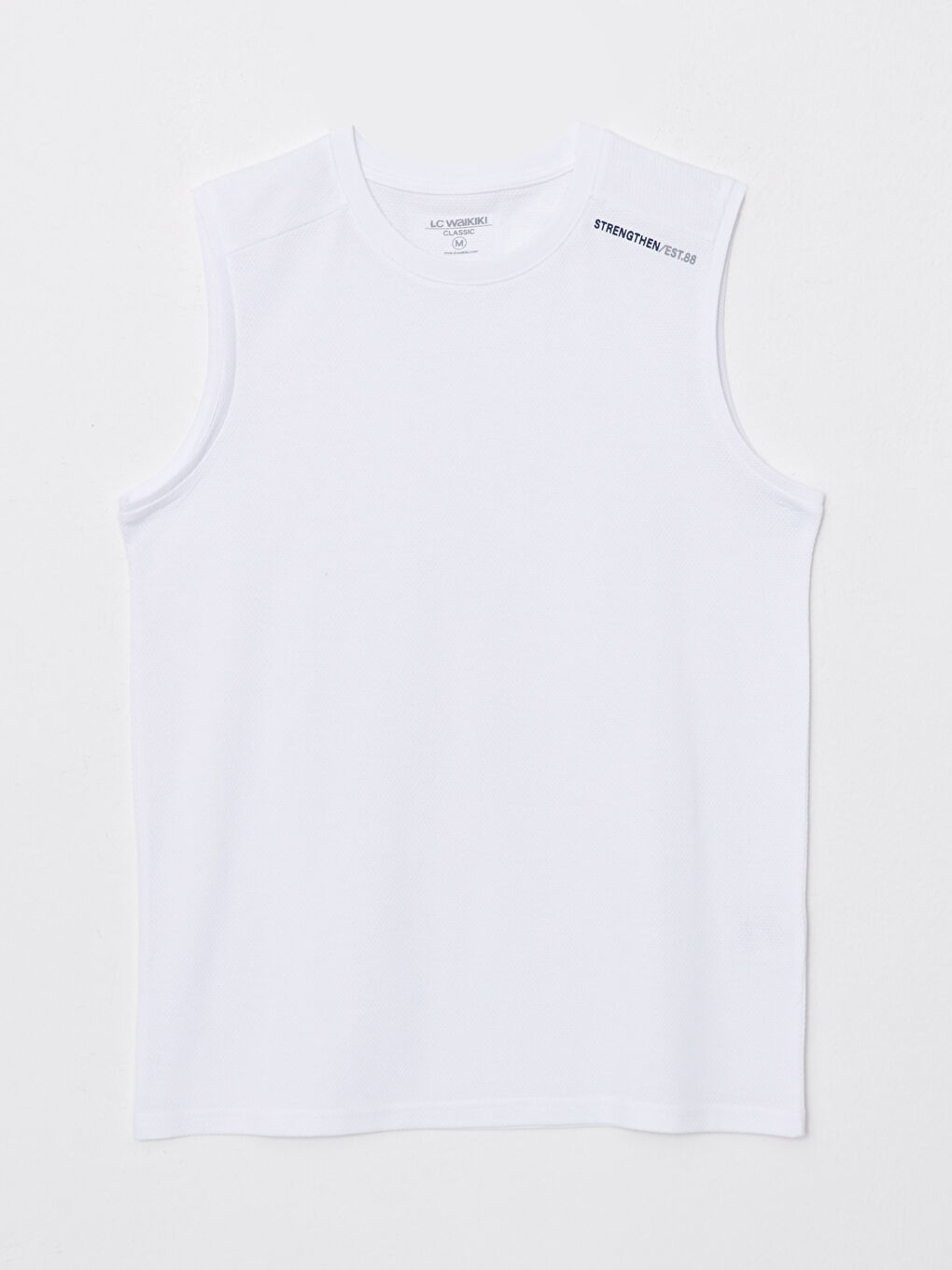 Beyaz Bisiklet Yaka Baskılı Erkek Kolsuz Tişört-5