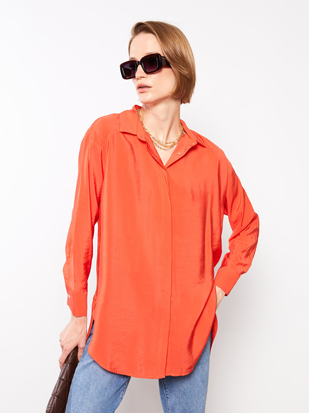 Plain Long Sleeve Women's Shirt Tunic-1