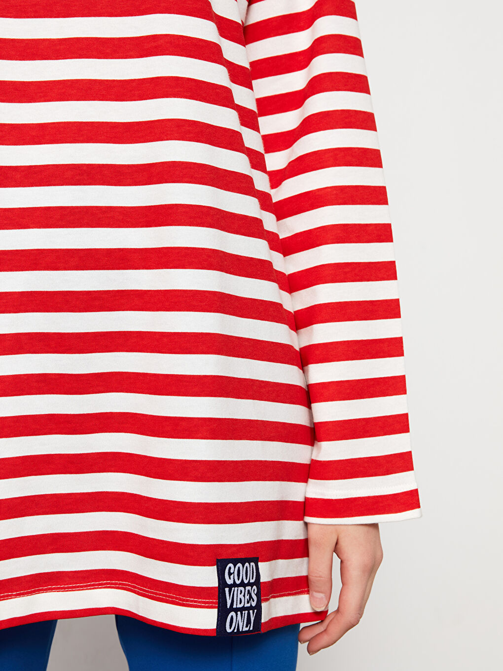 Kırmızı Bisiklet Yaka Çizgili Uzun Kollu Pamuklu Kadın Tunik-3