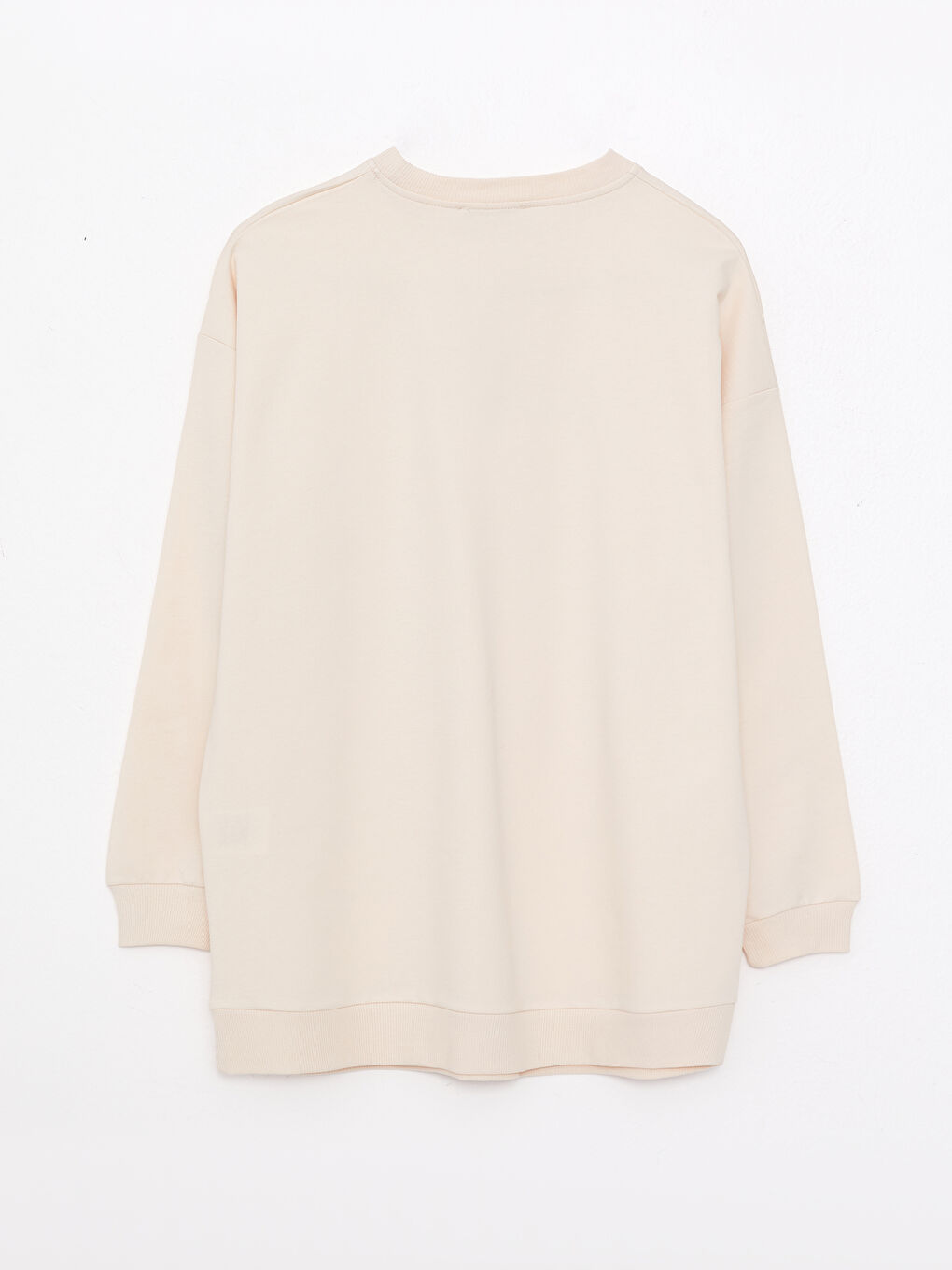 Ekru Bisiklet Yaka Baskılı Uzun Kollu Kadın Sweatshirt Tunik-6