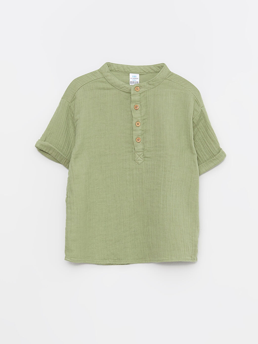 Yeşil Hakim Yaka Kısa Kollu Basic Pamuklu Erkek Bebek Gömlek
