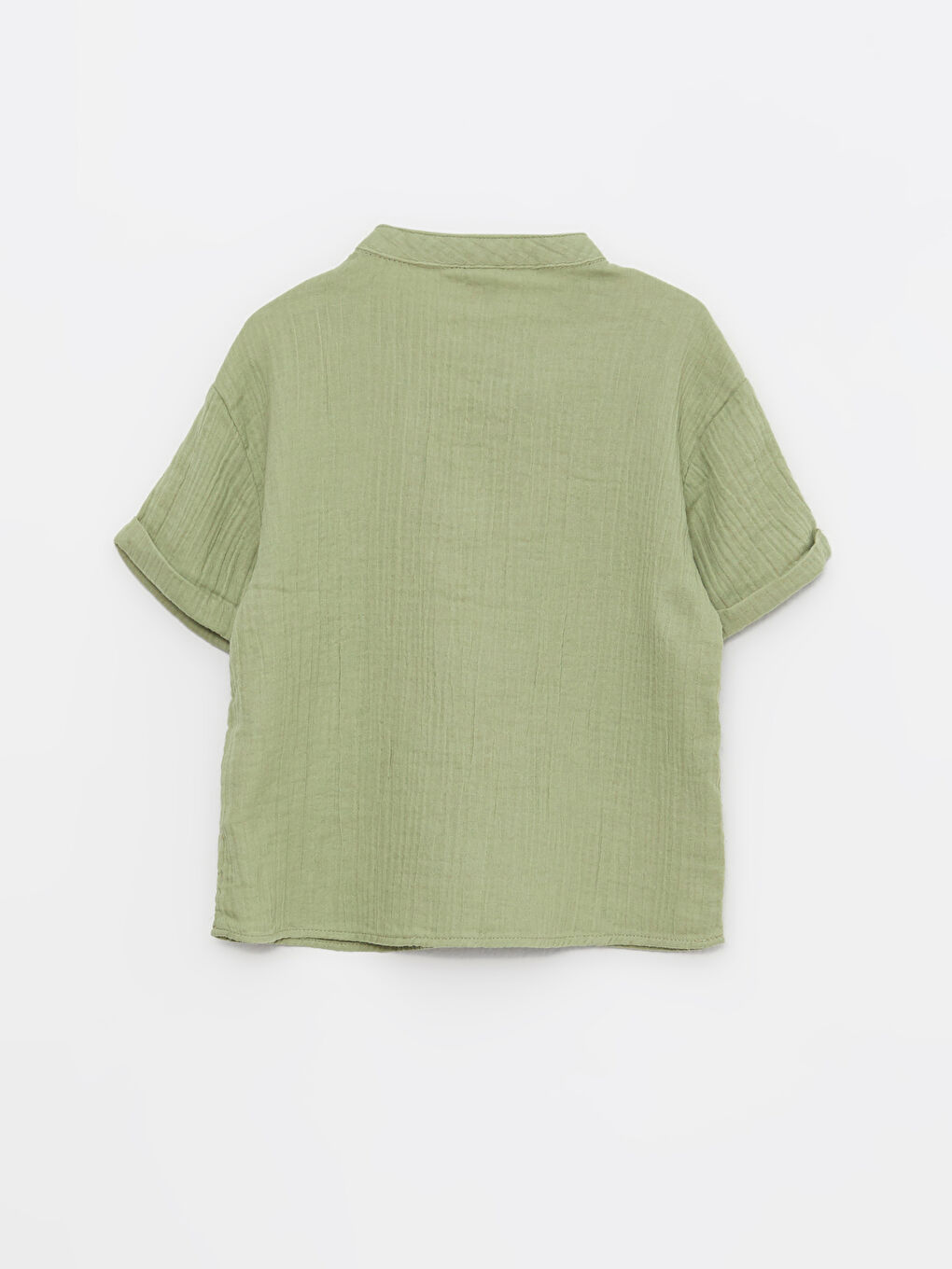 Yeşil Hakim Yaka Kısa Kollu Basic Pamuklu Erkek Bebek Gömlek-1
