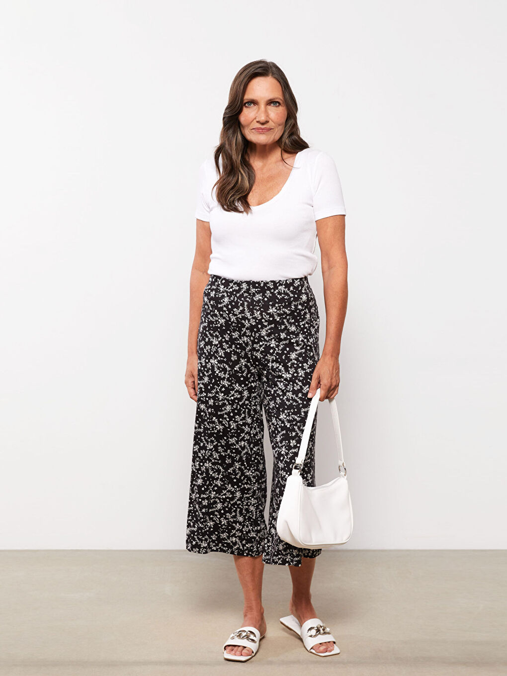 Karışık Beli Lastikli Desenli Kadın Kapri