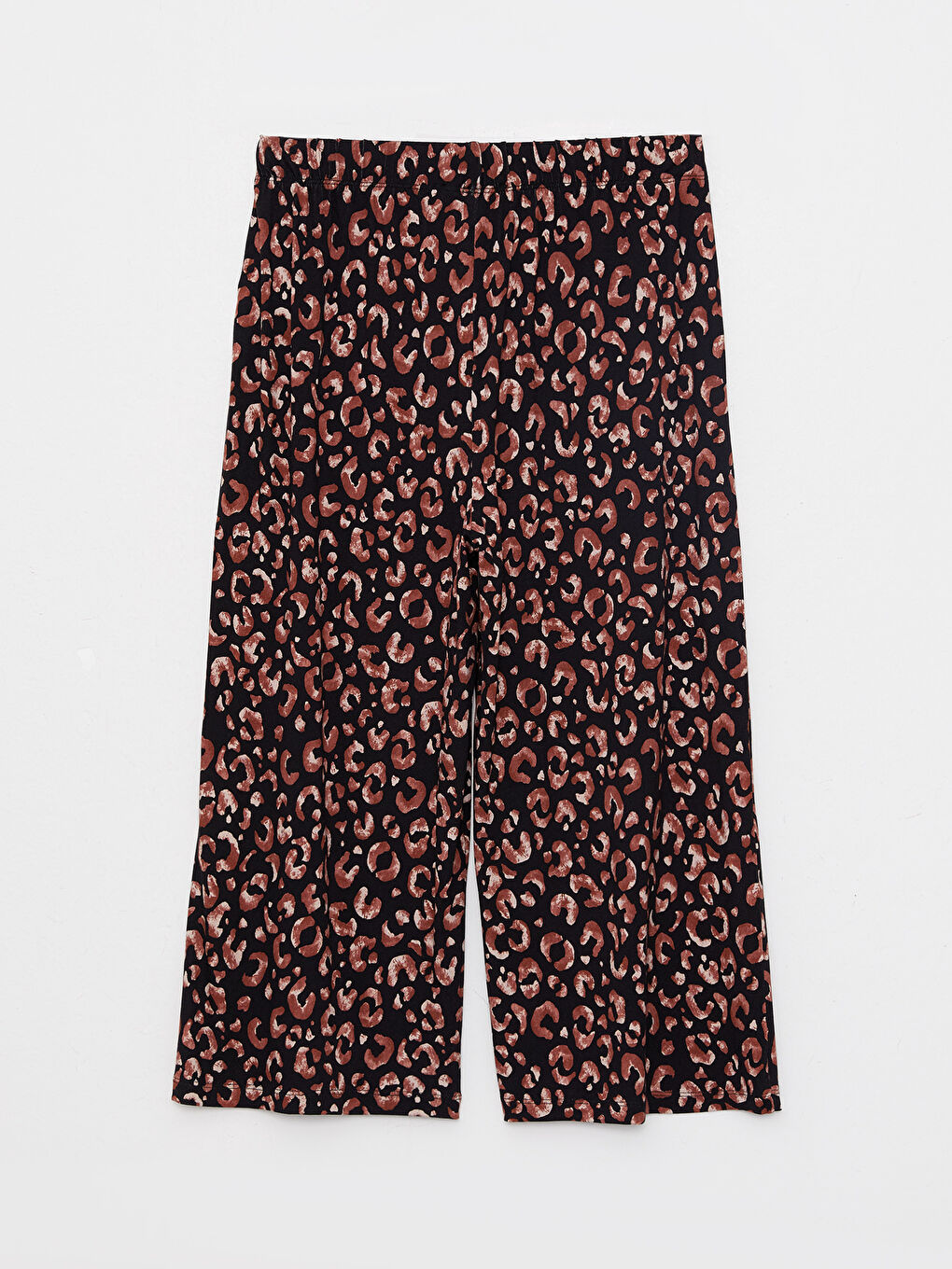 Bej Beli Lastikli Desenli Kadın Kapri-6