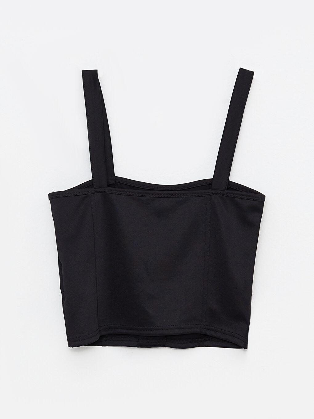 Siyah Kare Yaka Düz Askılı Crop Kadın Bluz-6