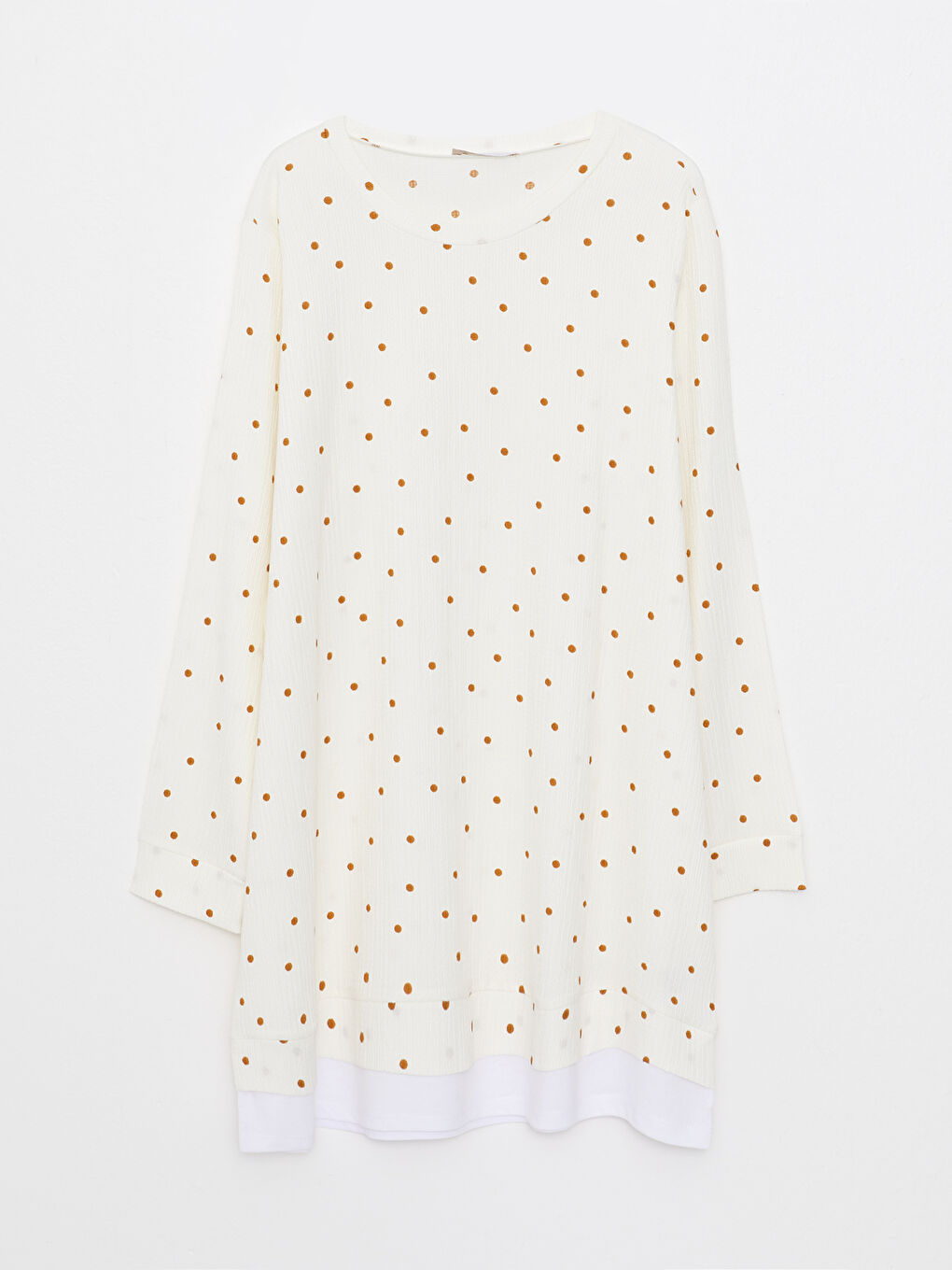 Ekru Büyük Beden Bisiklet Yaka Puantiyeli Uzun Kollu Kadın Tunik-10