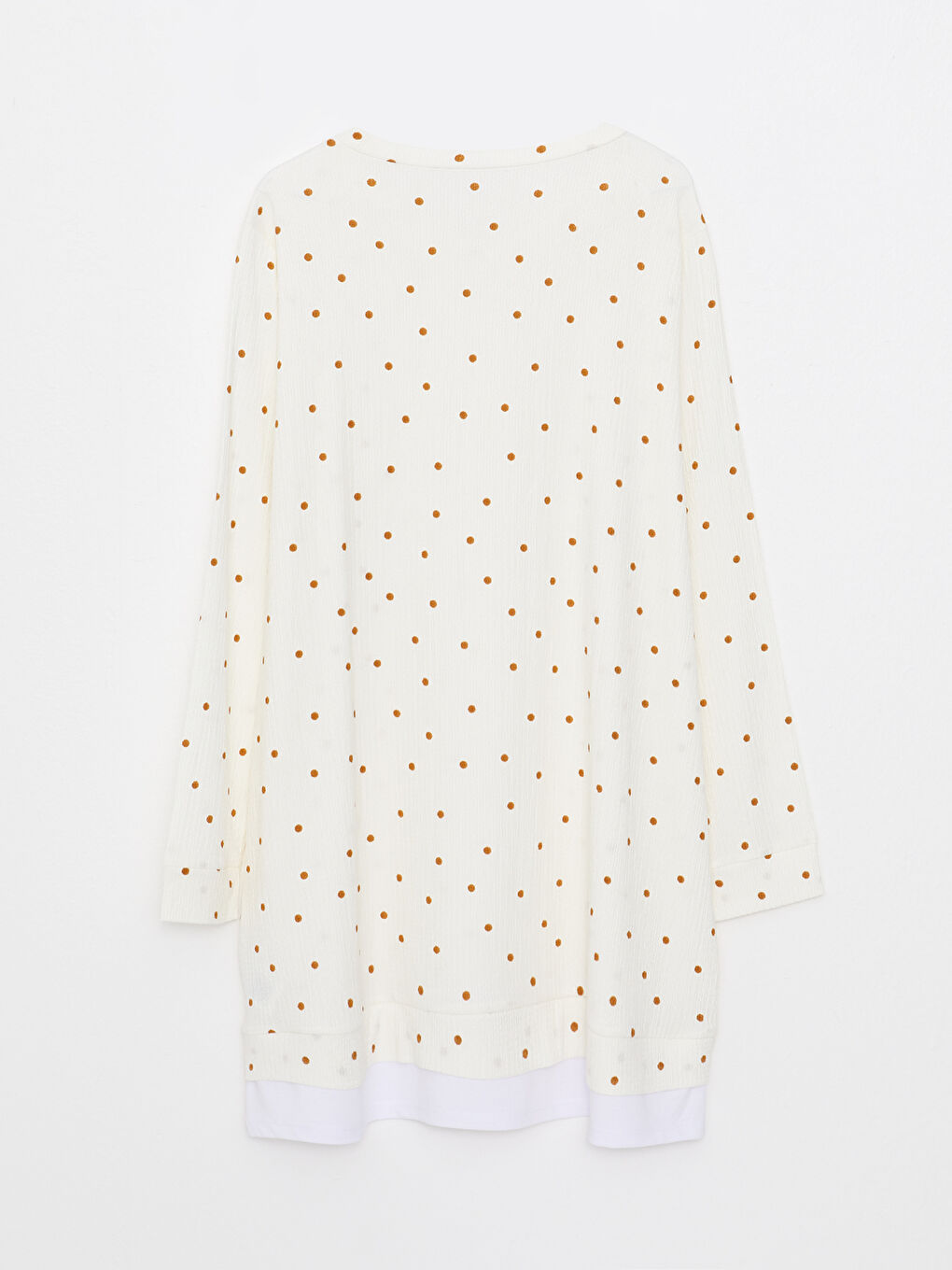 Ekru Büyük Beden Bisiklet Yaka Puantiyeli Uzun Kollu Kadın Tunik-11