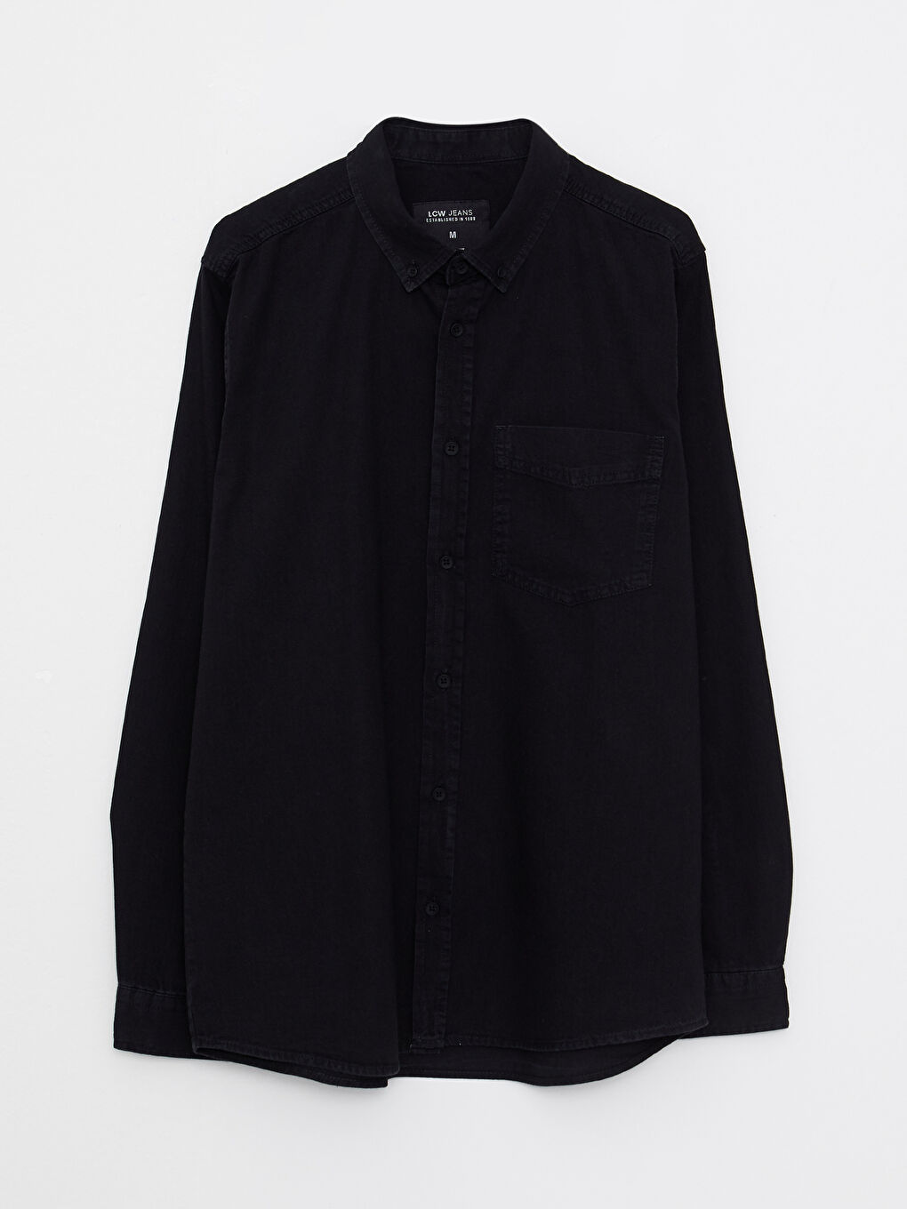 Siyah Rahat Kalıp Uzun Kollu Erkek Jean Gömlek-6