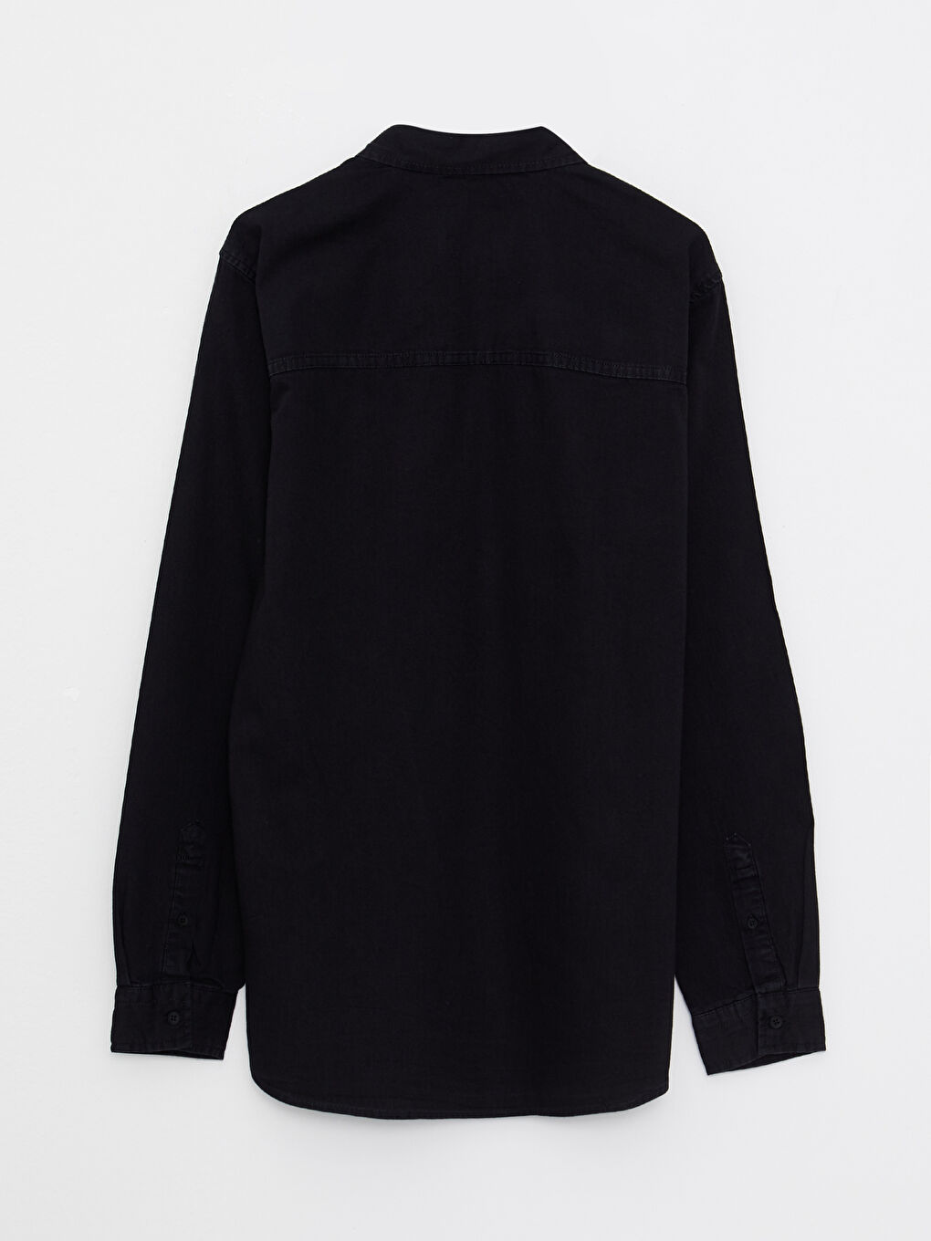 Siyah Rahat Kalıp Uzun Kollu Erkek Jean Gömlek-7