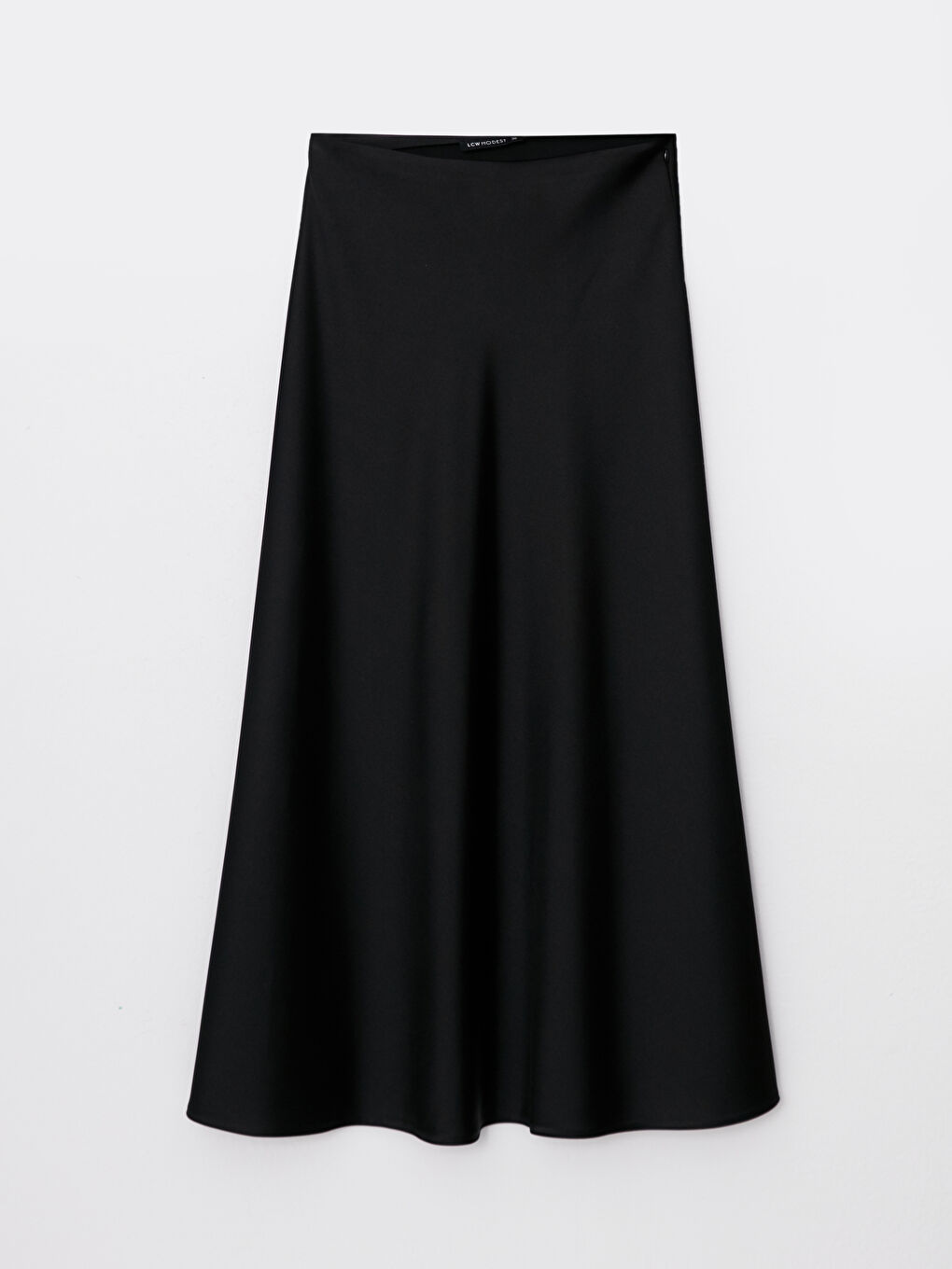 Siyah Rahat Kalıp Düz Saten Kadın Etek-5